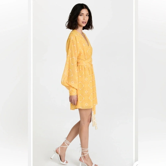 Alexis Luss Geometric Print Long Sleeve Mini Dress Yellow Sun XS Summer Colorful - Picture 7 of 8